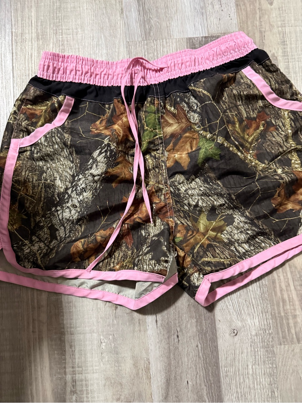 Women’s Camo Athletic Shorts with Pink Trim